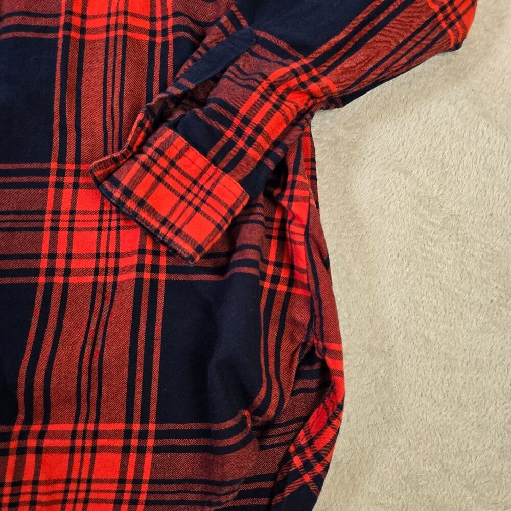 Old Navy Flannel Shirt Women Extra Large Tall Red Blue Plaid Button Up Tartan - Picture 3 of 11